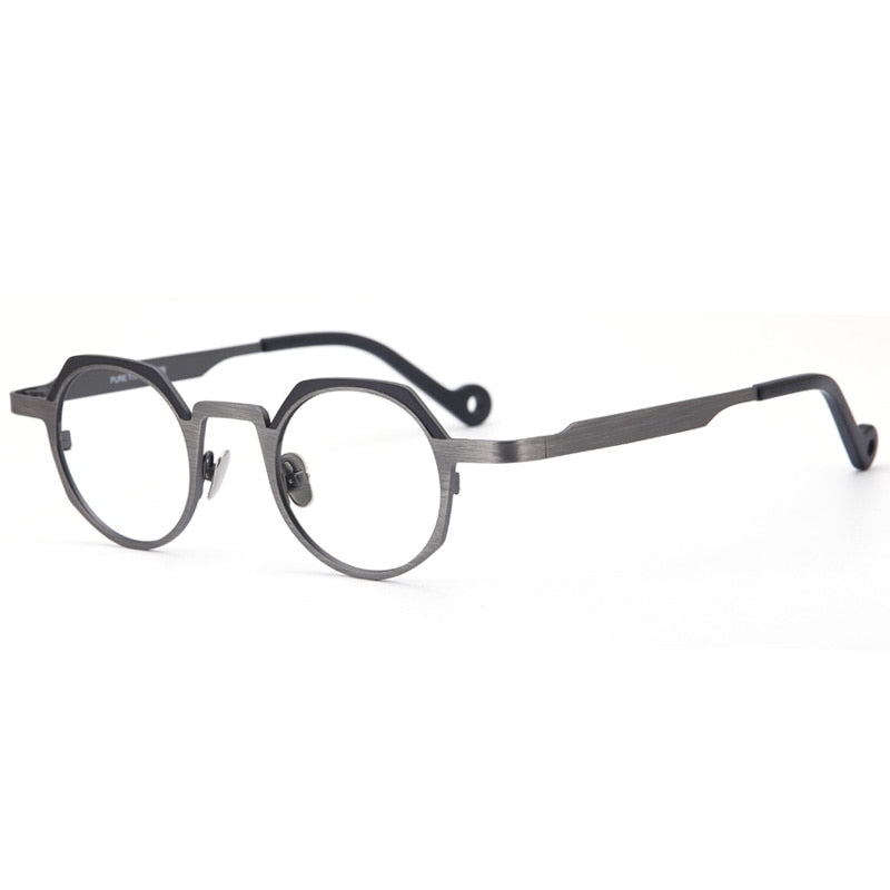 Muzz Unisex Full Rim Small Round Flat Top Titanium Eyeglasses T7759 Full Rim Muzz C2