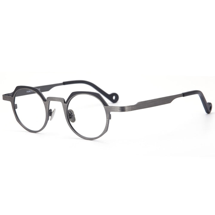 Muzz Unisex Full Rim Small Round Flat Top Titanium Eyeglasses T7759 Full Rim Muzz C2