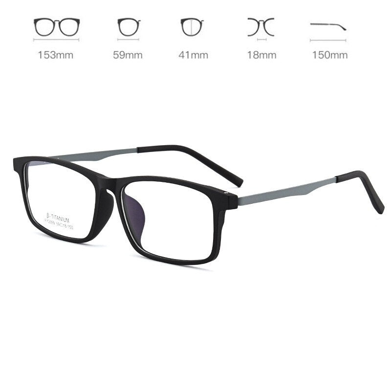 Cubojue Unisex Full Rim 155mm Oversized Tr 90 Titanium Myopic Reading Glasses Fy2009 Reading Glasses Cubojue no function lens 0 black grey leg
