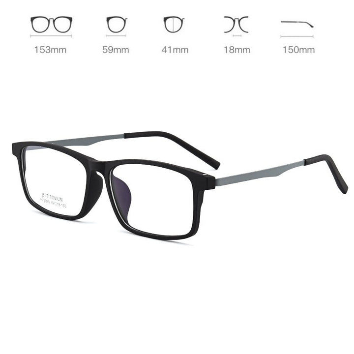 Cubojue Unisex Full Rim 155mm Oversized Tr 90 Titanium Myopic Reading Glasses Fy2009 Reading Glasses Cubojue no function lens 0 black grey leg