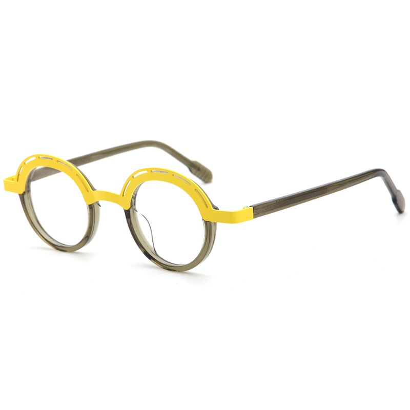 Muzz Unisex Full Rim Irregular Round Acetate Alloy Eyeglasses 1176 Full Rim Muzz C3