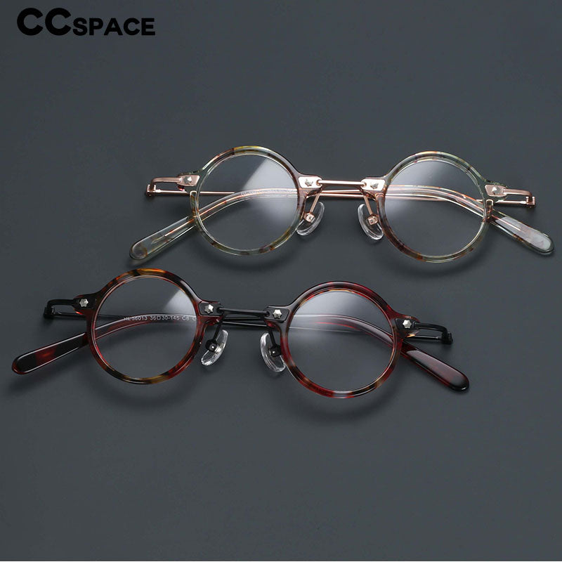 CCspace Unisex Full Rim Small Round Acetate Titanium Eyeglasses 55324 Full Rim CCspace