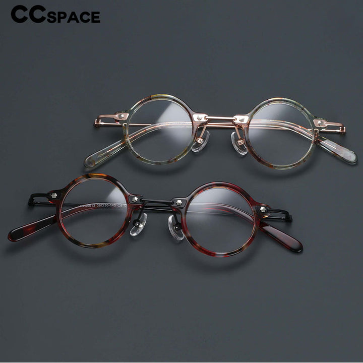 CCspace Unisex Full Rim Small Round Acetate Titanium Eyeglasses 55324 Full Rim CCspace