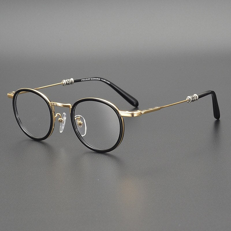 Yujo Unisex Full Rim Round Acetate Stainless Steel Eyeglasses Full Rim Yujo