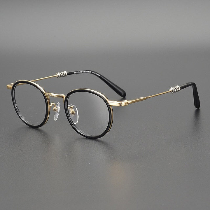 Yujo Unisex Full Rim Round Acetate Stainless Steel Eyeglasses Full Rim Yujo