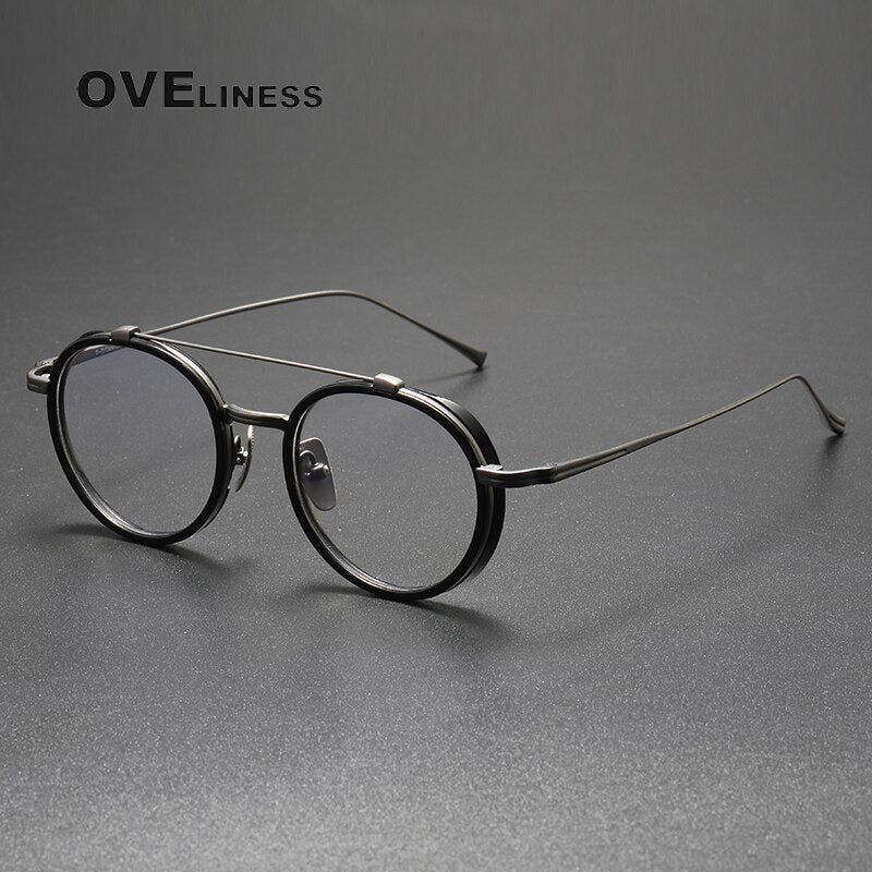 Oveliness Unisex Full Rim Square Double Bridge Acetate Titanium Eyeglasses Kj32 Full Rim Oveliness