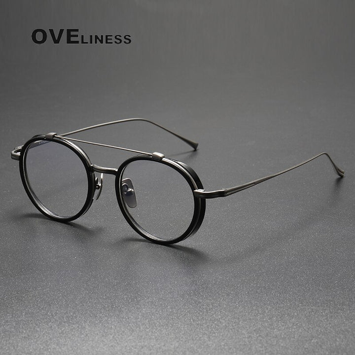 Oveliness Unisex Full Rim Square Double Bridge Acetate Titanium Eyeglasses Kj32 Full Rim Oveliness