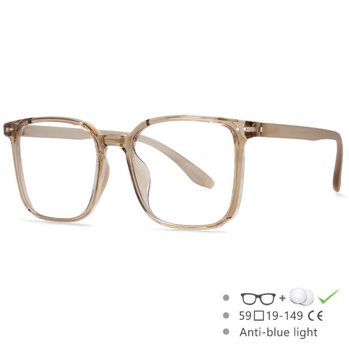 CCspace Unisex Full Rim Large Square Tr 90 Titanium Eyeglasses 53304 Full Rim CCspace Tea China