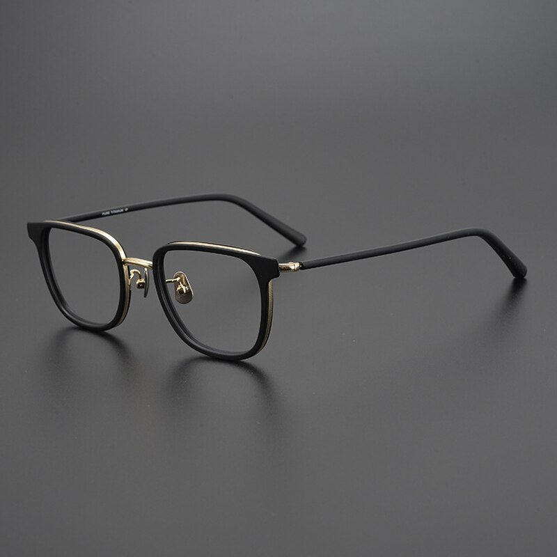 Gatenac Unisex Full Rim Square Acetate Titanium Eyeglasses Gxyj995 Full Rim Gatenac Black Gold