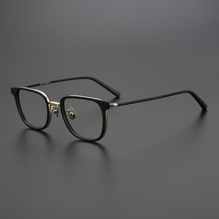 Gatenac Unisex Full Rim Square Acetate Titanium Eyeglasses Gxyj995 Full Rim Gatenac Black Gold