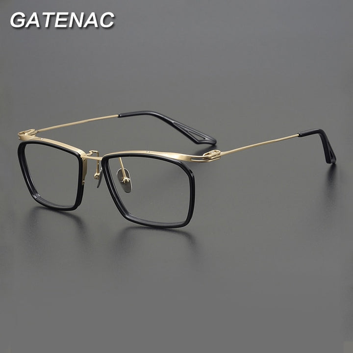 Gatenac Unisex Full Rim Square Acetate Alloy Eyeglasses Gxyj902 Full Rim Gatenac
