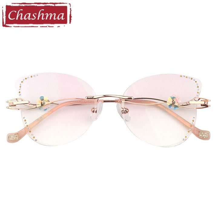 Chashma Women's Rimless Butterfly Titanium Rhinestone Eyeglasses 88061 Rimless Chashma