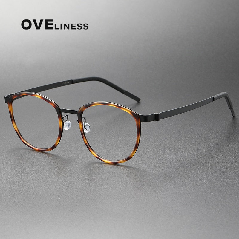 Oveliness Unisex Full Rim Round Screwless Titanium Eyeglasses 9737 Full Rim Oveliness tortoise black