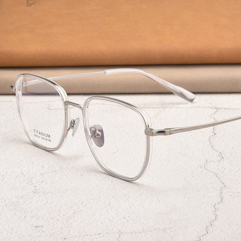 Yimaruili Unisex Full Rim Square Acetate Titanium Eyeglasses Bv7011b Full Rim Yimaruili Eyeglasses Transparent Silver