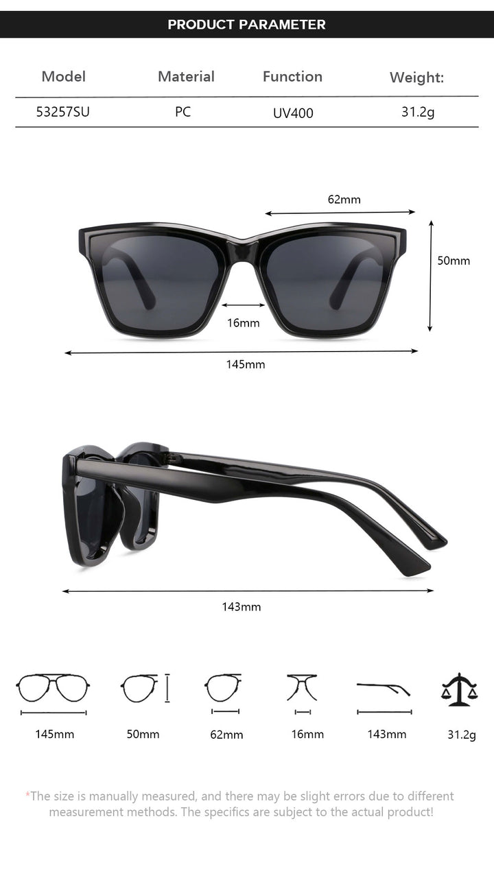 CCspace Women's Full Rim Square Acetate Frame Sunglasses 53257 Sunglasses CCspace Sunglasses