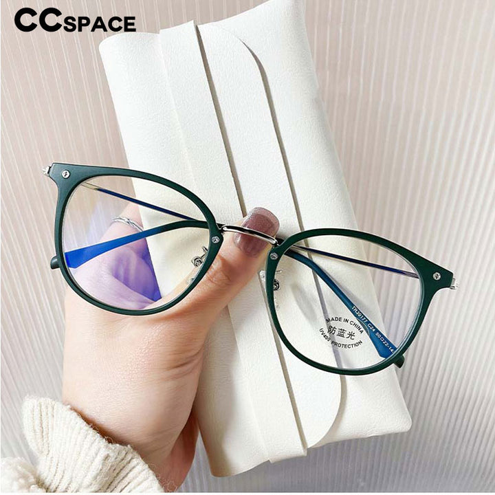 CCspace Unisex Full Rim Round Cat Eye Tr 90 Titanium Eyeglasses 55897 Full Rim CCspace