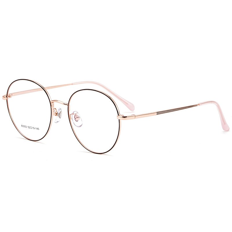 Yimaruili Unisex Full Rim Large Round Titanium Alloy Eyeglasses 80053 Full Rim Yimaruili Eyeglasses Black Rose Gold