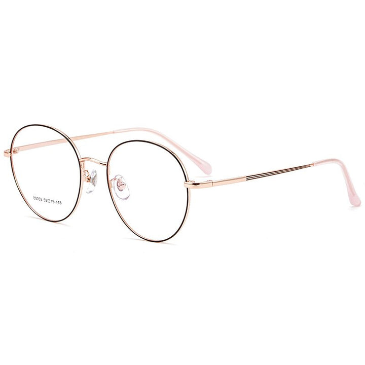 Yimaruili Unisex Full Rim Large Round Titanium Alloy Eyeglasses 80053 Full Rim Yimaruili Eyeglasses Black Rose Gold