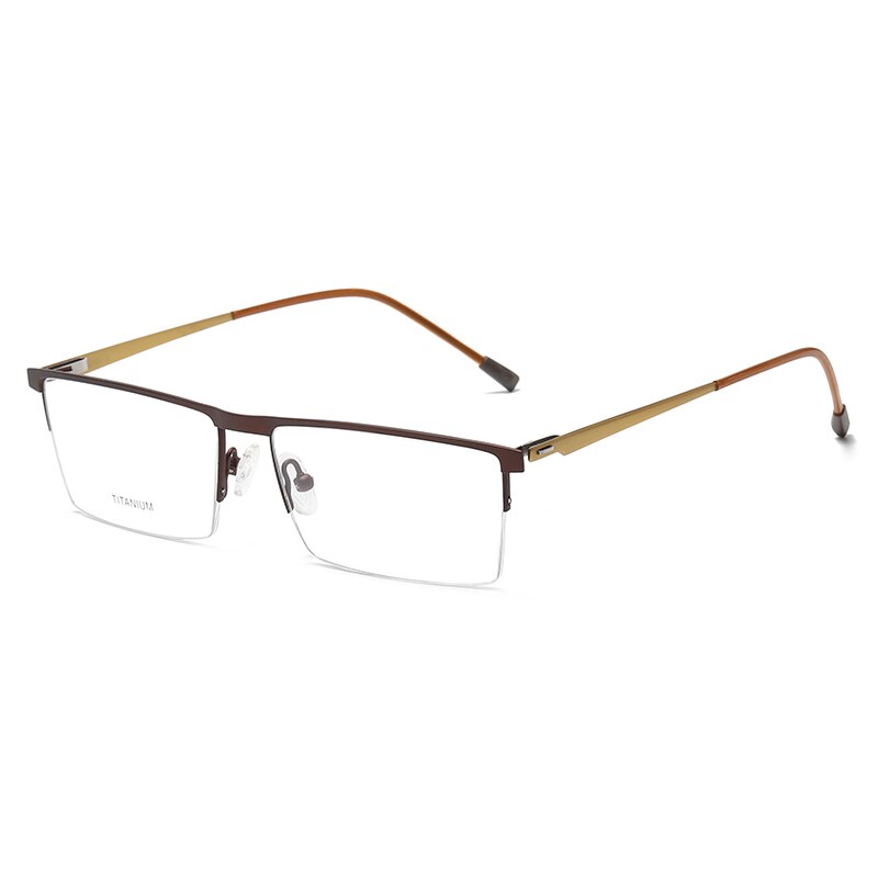 Zirosat Men's Semi Rim Square Titanium Eyeglasses P8826 Semi Rim Zirosat brown