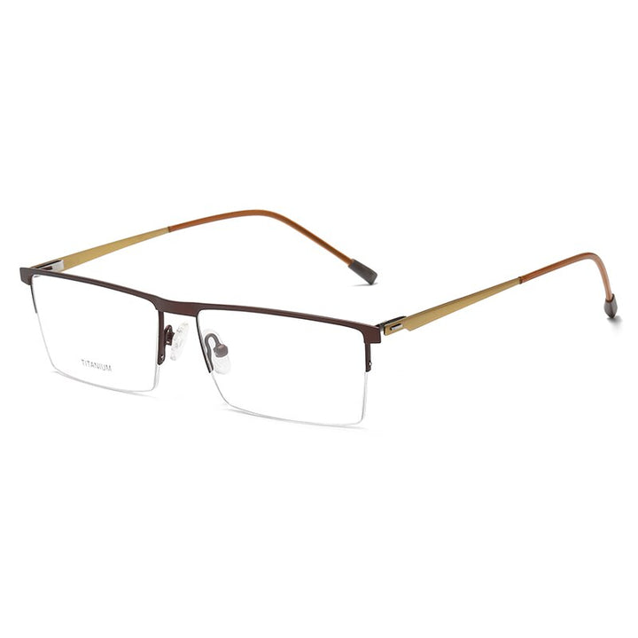 Zirosat Men's Semi Rim Square Titanium Eyeglasses P8826 Semi Rim Zirosat brown