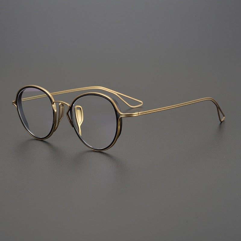 Gatenac Unisex Full Rim Round Titanium Frame Eyeglasses Gxyj753 Full Rim Gatenac Gold Black