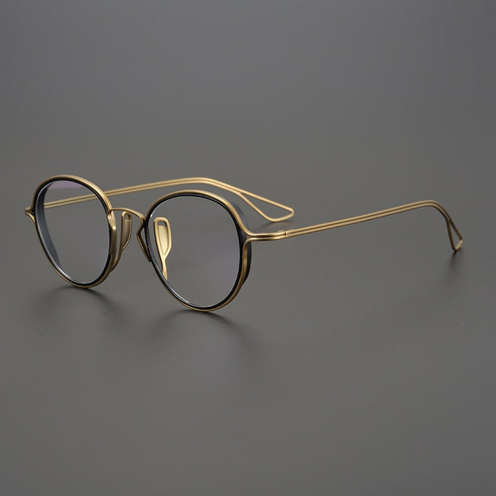 Gatenac Unisex Full Rim Round Titanium Frame Eyeglasses Gxyj753 Full Rim Gatenac Gold Black