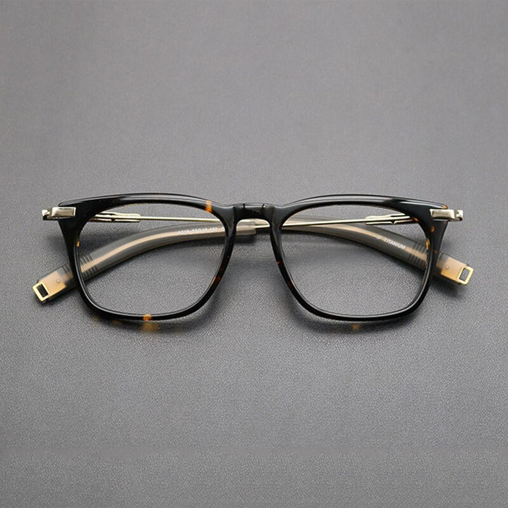 Gatenac Unisex Full Rim Square Titanium Acetate Frame Eyeglasses Gxyj768 Full Rim Gatenac Tortoise