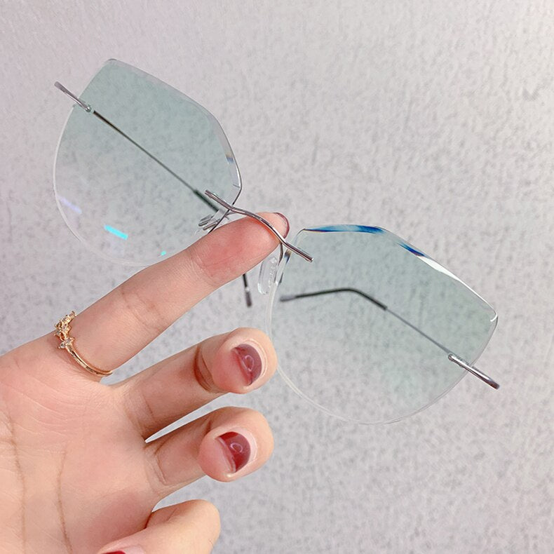 Chashma Women's Rimless Cat Eye Titanium Frame Gradient Color Lens Eyeglasses 16016a Rimless Chashma Silver Green