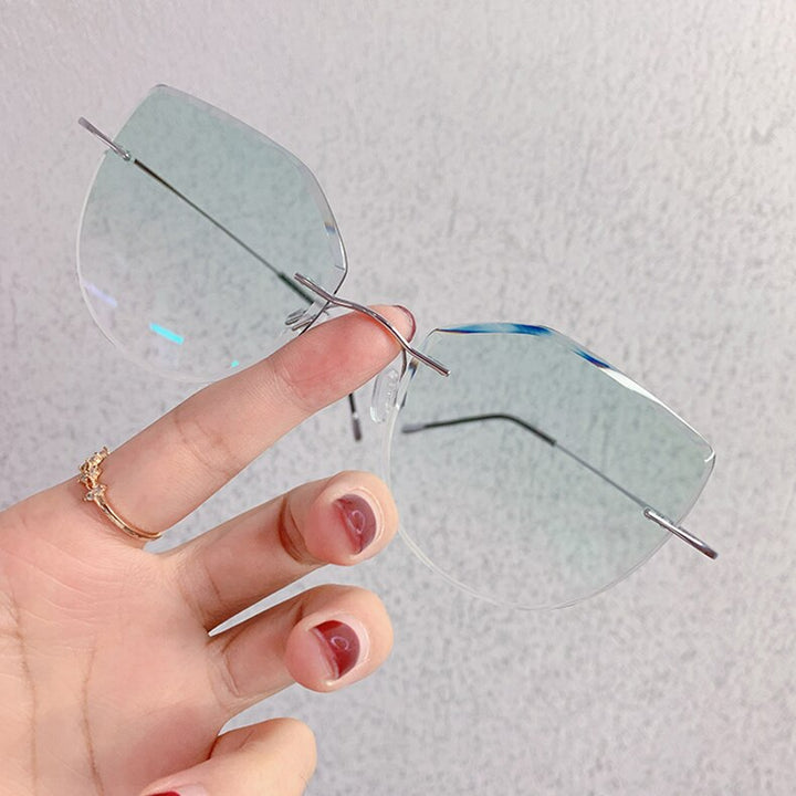 Chashma Women's Rimless Cat Eye Titanium Frame Gradient Color Lens Eyeglasses 16016a Rimless Chashma Silver Green