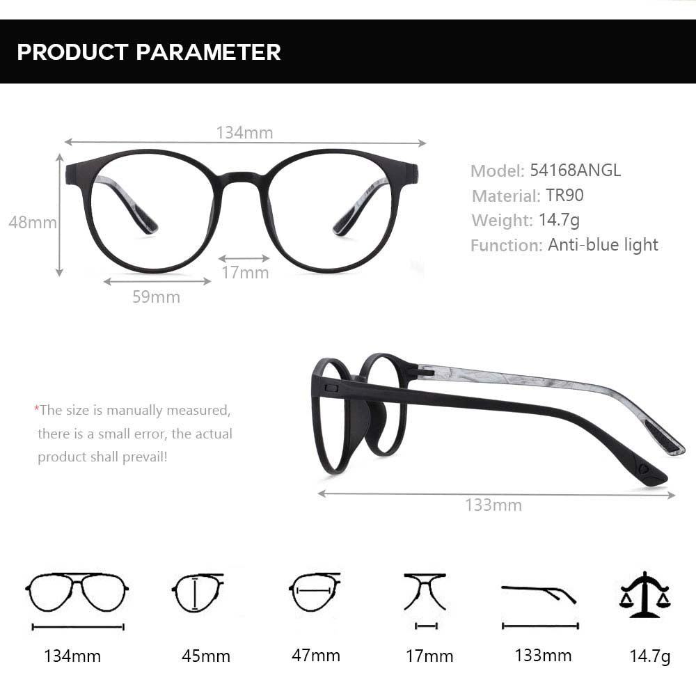CCspace Unisex Full Rim Round Tr 90 Titanium Frame Eyeglasses 54168 Full Rim CCspace