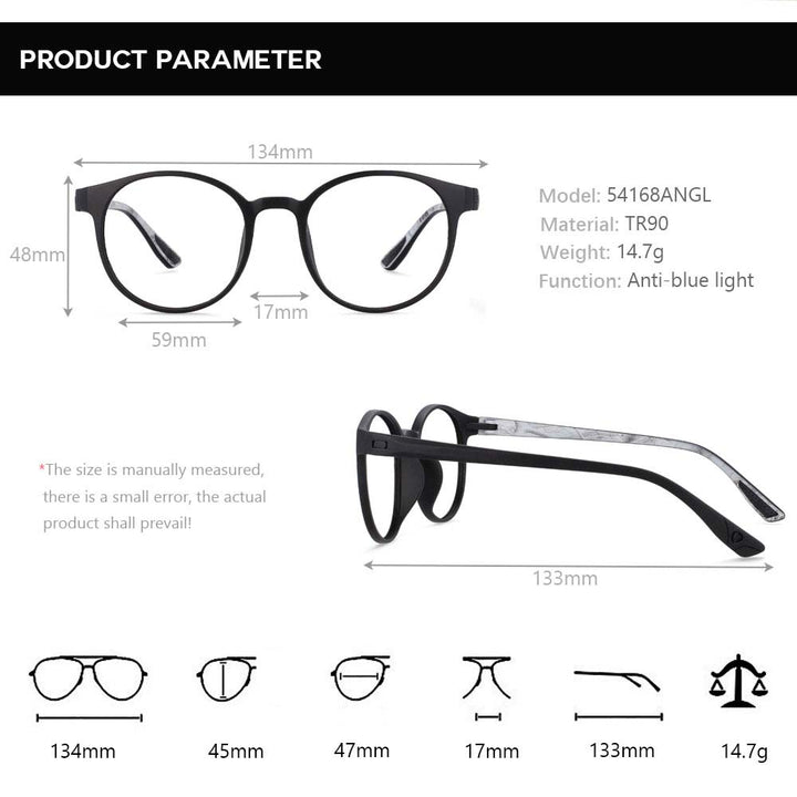 CCspace Unisex Full Rim Round Tr 90 Titanium Frame Eyeglasses 54168 Full Rim CCspace
