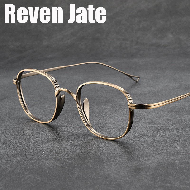 Reven Jate Unisex Full Rim Round Square Titanium Eyeglasses 8016 Full Rim Reven Jate