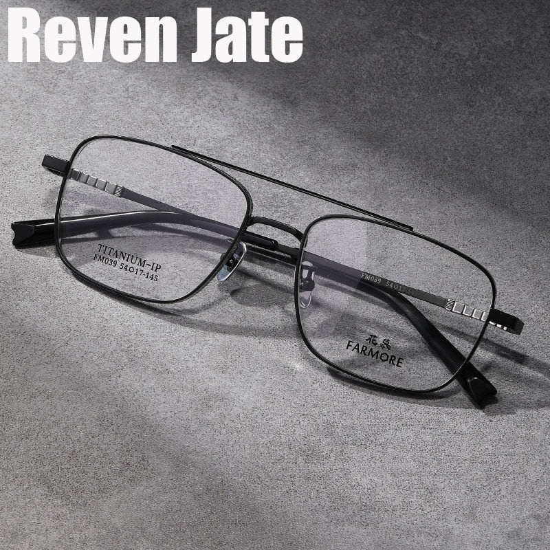 Reven Jate Unisex Full Rim Square Double Bridge Titanium Eyeglasses Fm039 Full Rim Reven Jate