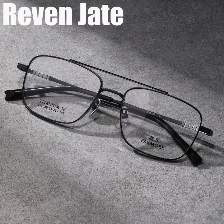 Reven Jate Unisex Full Rim Square Double Bridge Titanium Eyeglasses Fm039 Full Rim Reven Jate