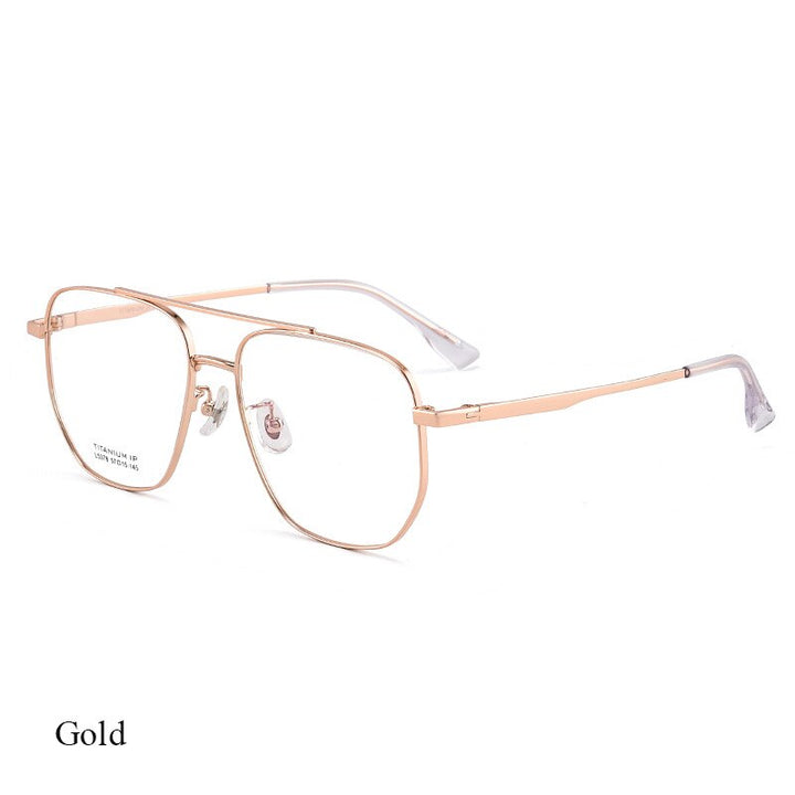 Bclear Unisex Full Rim Square Double Bridge Titanium Eyeglasses Lb5378 Full Rim Bclear Gold