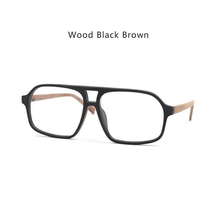 Hdcrafter Unisex Full Rim Big Square Double Bridge Wood Eyeglasses Ft8896 Full Rim Hdcrafter Eyeglasses Black Brown