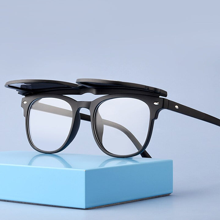 Yimaruili Unisex Full Rim Square Tr 90 Eyeglasses Clip On Polarized Sunglasses 5502R With Clip Ons Yimaruili Eyeglasses