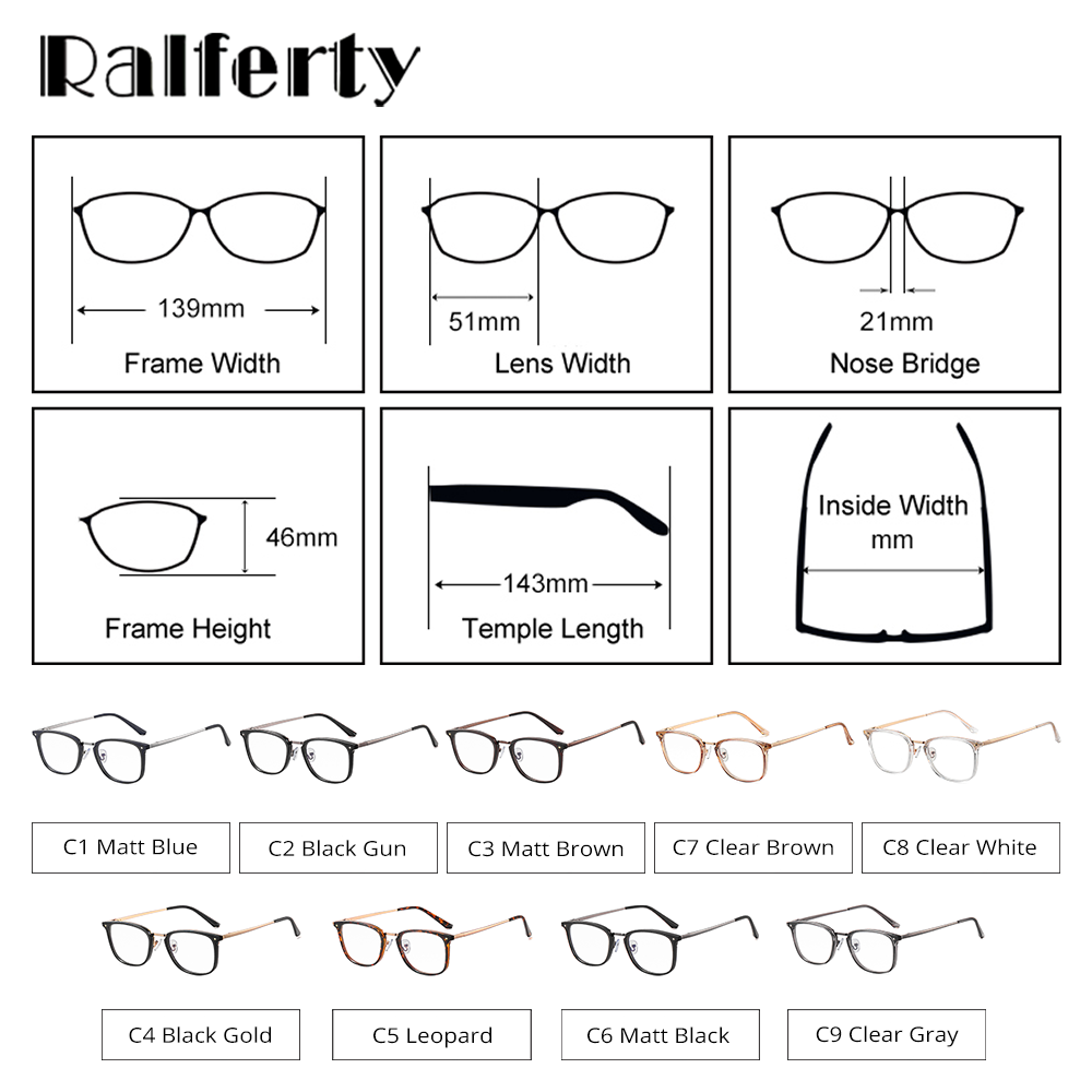 Ralferty Women's Full Rim Square Acetate Alloy Eyeglasses F95959 Full Rim Ralferty