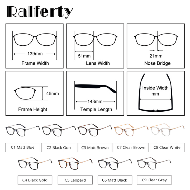 Ralferty Women's Full Rim Square Acetate Alloy Eyeglasses F95959 Full Rim Ralferty