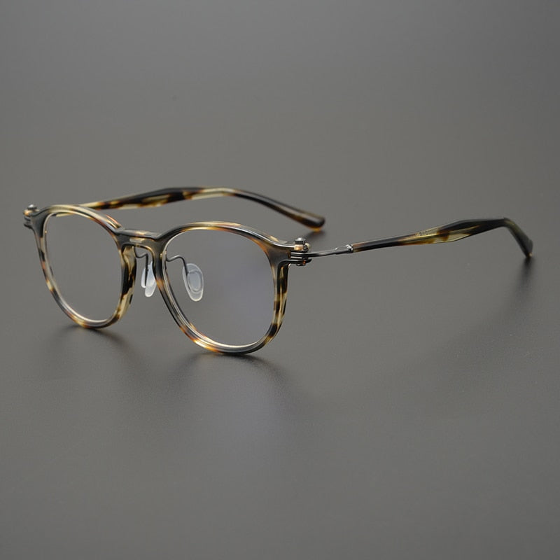 Gatenac Unisex Full Rim Round Acetate Titanium Eyeglasses Gxyj826 Full Rim Gatenac Amber