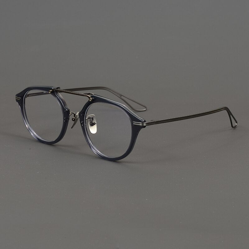 Gatenac Unisex Full Rim Irregular Round Titanium Acetate Double Bridge Eyeglasses Gxyj874 Full Rim Gatenac Gun