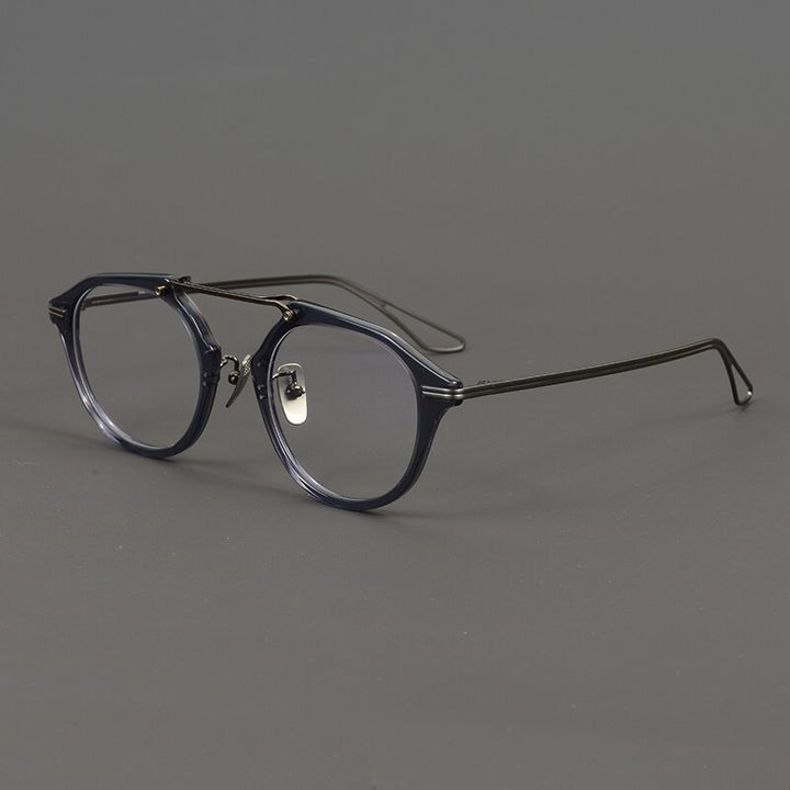 Gatenac Unisex Full Rim Irregular Round Titanium Acetate Double Bridge Eyeglasses Gxyj874 Full Rim Gatenac Gun