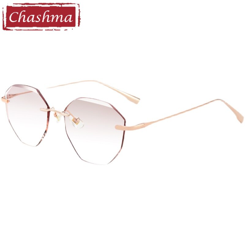 Chashma Women's Rimless Irregular Round Titanium Eyeglasses Tinted Lenses 99219 Rimless Chashma