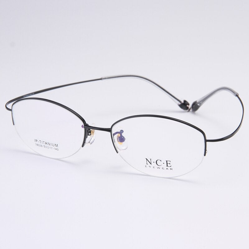 Bclear Women's Semi Rim Titanium Oval Eyeglasses Sc18029 Semi Rim Bclear black