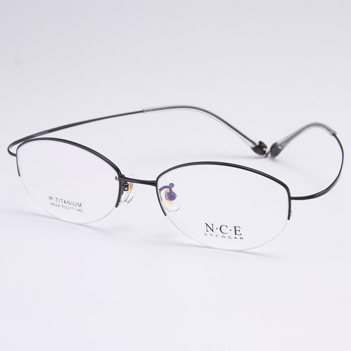 Bclear Women's Semi Rim Titanium Oval Eyeglasses Sc18029 Semi Rim Bclear black