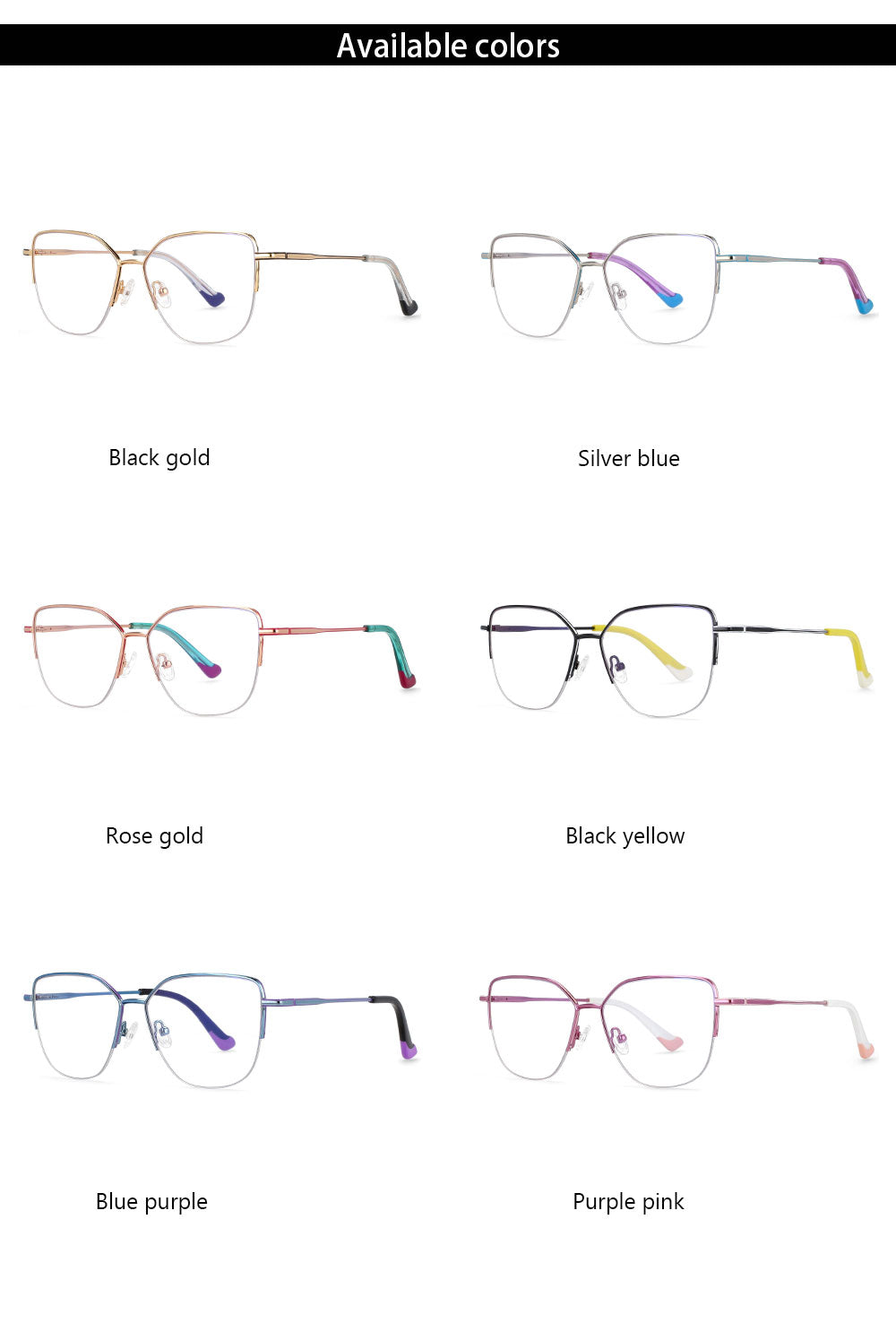 CCspace Unisex Semi Rim Square Alloy Frame Eyeglasses 54468 Semi Rim CCspace