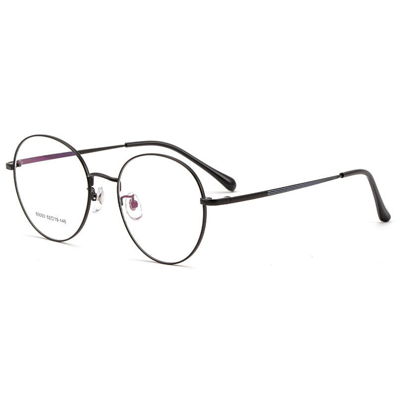Yimaruili Unisex Full Rim Large Round Titanium Alloy Eyeglasses 80053 Full Rim Yimaruili Eyeglasses Black