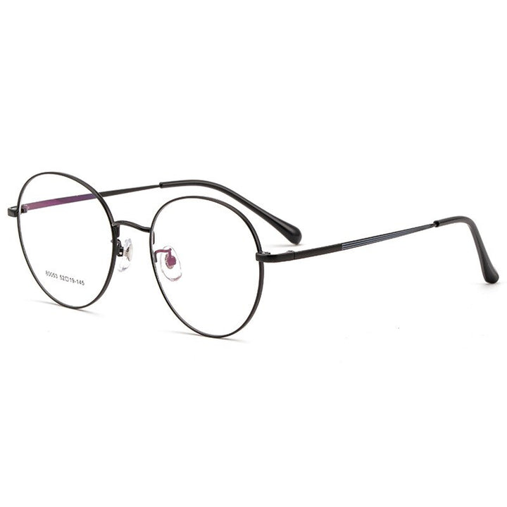 Yimaruili Unisex Full Rim Large Round Titanium Alloy Eyeglasses 80053 Full Rim Yimaruili Eyeglasses Black