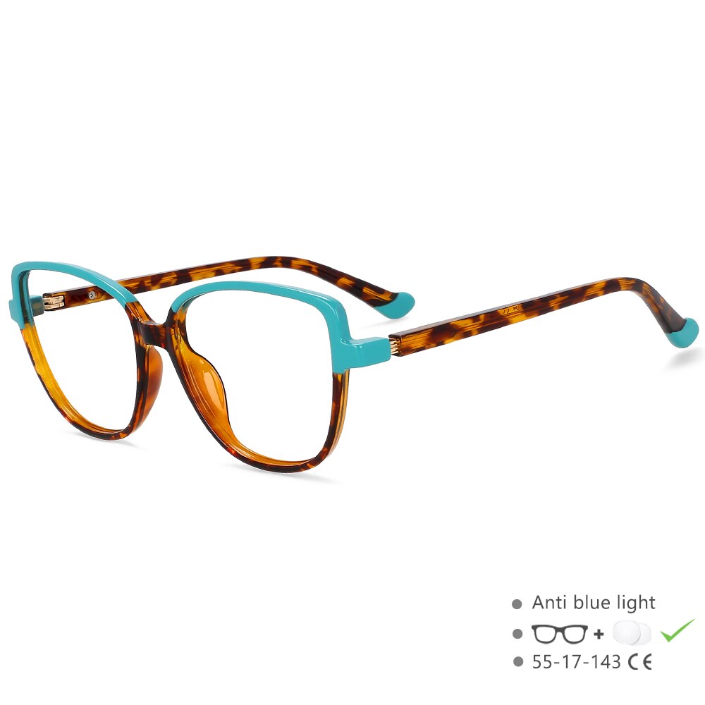 CCspace Unisex Full Rim Square Cat Eye Tr 90 Titanium Eyeglasses 55682 Full Rim CCspace China GreenLeopard
