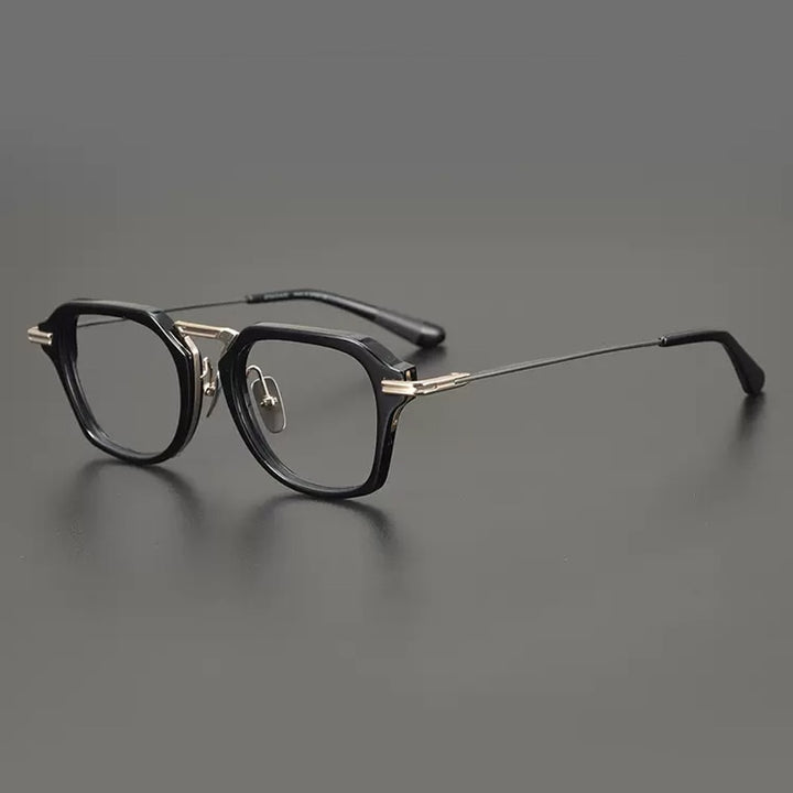 Gatenac Unisex Full Rim Round Square Acetate Titanium Eyeglasses Gxyj894 Full Rim Gatenac Black Gold